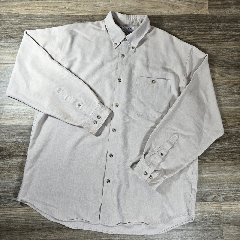 Columbia GRT Shirt Mens XL Khaki Tan Long Sleeve Button Up Hiking Viscose - Picture 1 of 13